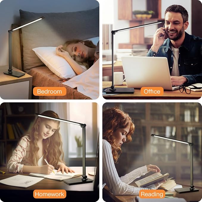 LUJOLUMIN Foldable LED Desk Lamp, 700LM Eye-Caring Light with USB Cable | Metal Dimmable Table Lamp, 3 Brightness Levels, Touch Control, for Home Office Kids