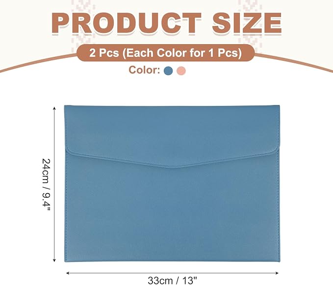 PATIKIL 2Pcs PU Leather A4 File Folder, Document Holder Envelope Waterproof Napa Texture Filing Organizer Portfolio Folder Case with Magnetic Snap Closure for Home Office, Light Blue, Pink