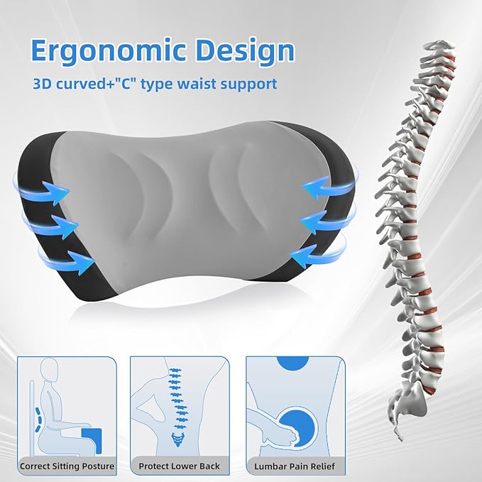 Lumbar Support Pillow for Office Chair - Lumbar Pillow for Car, Memory Foam Ergonomic Lumbar Support Pillow for Car Back Support for Office Chair