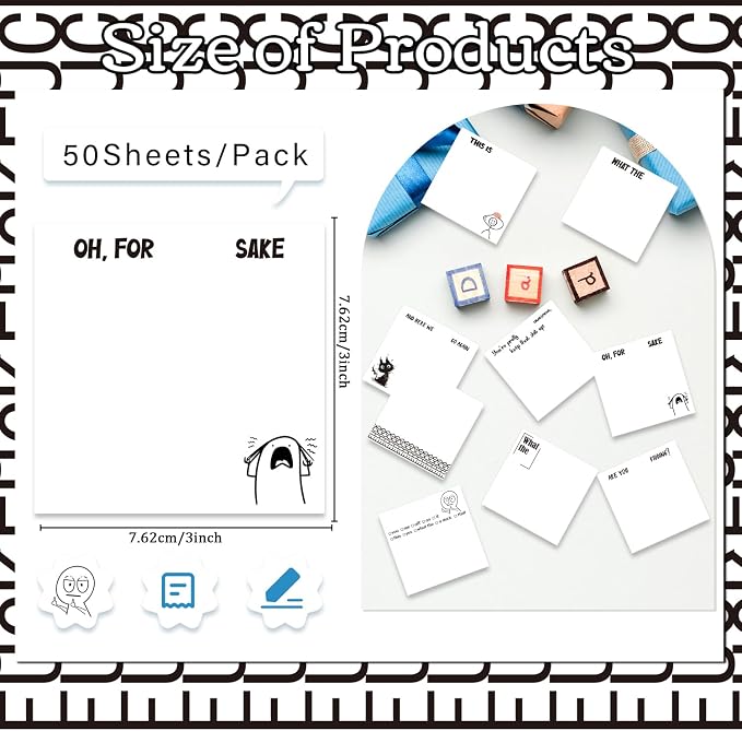 Funny Sticky Notes Gifts - 9 Pack Funny Notepads 3x3 Inch Work Gag Gifts, Fun Sarcastic Memo Pads School Office Supplies for Coworkers Friends (450 Sheets)