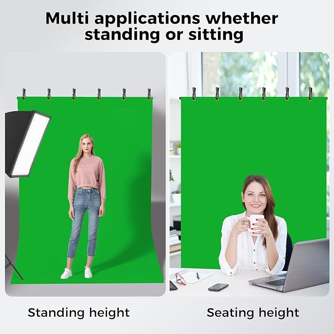 EMART Green Screen Backdrop Kit with Reverse Folding Base, 5x6.5ft Photo Greenscreen Background with Portable T-Shape Stand and 6 Clamps for Photography, Photoshoot, Studio Video Recording, Streaming