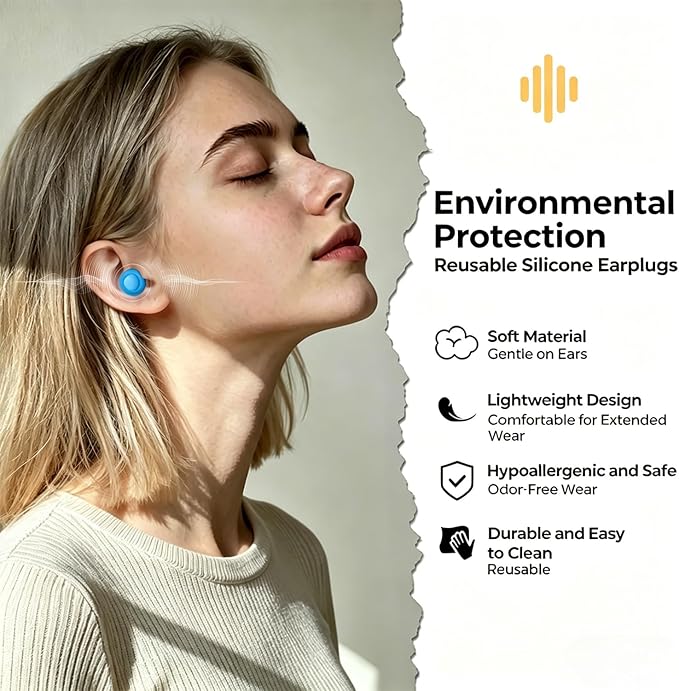 Noise Reduction Ear Plugs,Reusable Silicone Earplugs for Sleeping, Snoring, Travel, Comfortable Side Sleepers (Blue)