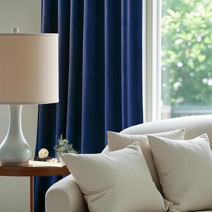 Navy Blue Velvet Blackout Curtains 96 Inches for Bedroom, Thermal Insulated Room Darkening Drapes, Super Soft Luxury Window Curtains for Living Room, Back Tab & Rod Pocket, W52 x L96, 2 Panels