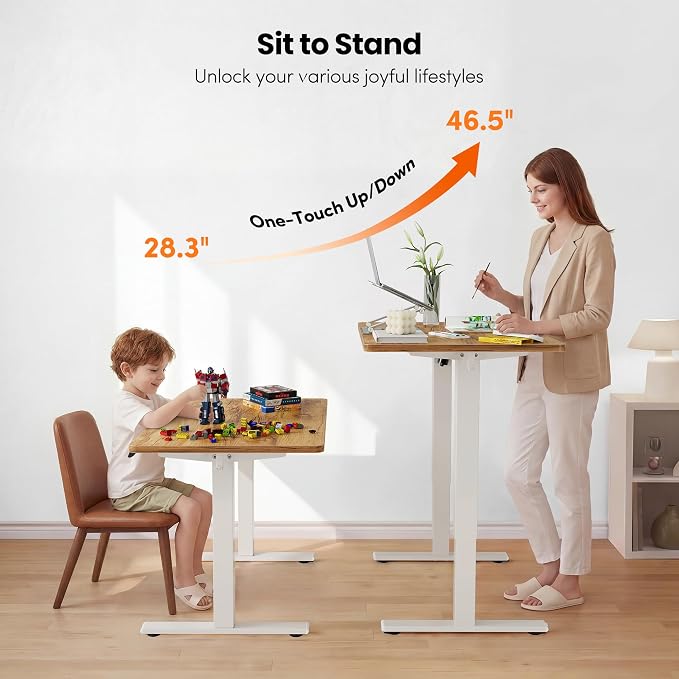 FEZIBO One-Piece Standing Desk, 32"x20" Seamless Tabletop Electric Height Adjustable for Home Office, Study Rooms & Multi-Device Workstations, Light Rustic