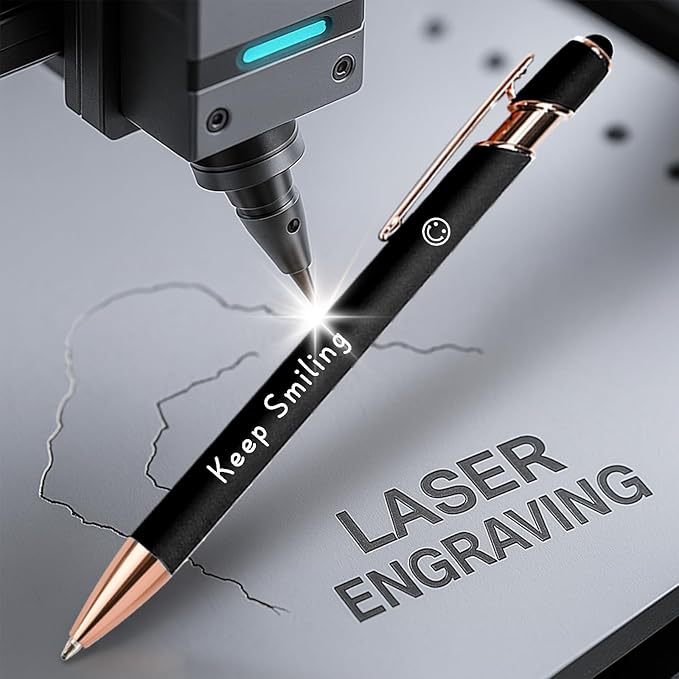 Bulk Custom Pens Personalized, Customized Pens with Name/Logo on Both Sides Gifts, Black Ink Engraved Ballpoint with Stylus, Ideal for Business, Birthday, Party, Wedding, School, Metal Material