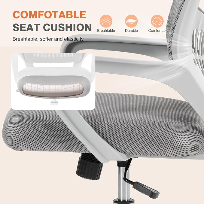Sweetcrispy Home Office Managerial Executive Chair, Ergonomic Mesh Adjustable Swivel Mid-Back Computer Desk Chair with Comfortable Lumbar Support, Comfy Arms for Bedroom,Study