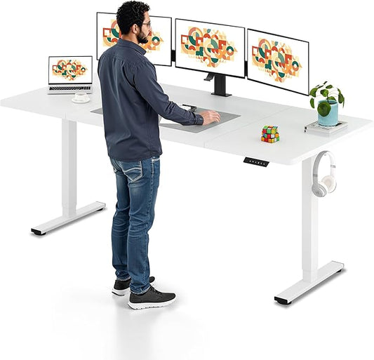 SANODESK Electric Standing Desk, 79 x 32'' Height Adjustable Sit Stand Desk with Large Splice Board Desktop Ergonomic Memory Presets Computer Workstations for Home Office, White Frame/White Top