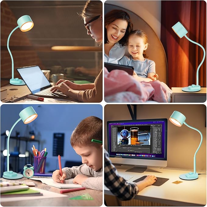 LiFMIRA Desk Lamp, Fully Dimmable Bedside Reading Lamp with USB C + A Charging Ports, 5 Colors, Simple to Operate, Eye Care Metal Table Lamp Efficient Desk Lamps for Home Office College Dorm Room