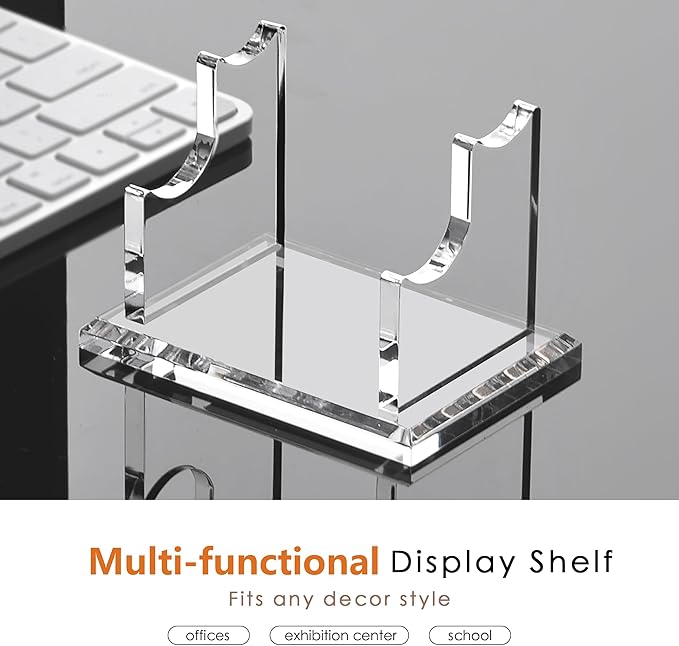 YUXUN Acrylic Pen Holder for Desk - Horizontal Double Pen Display Stand with 8mm Thick Base | Fountain Pen Rest, Apple Pencil Stand, Crystal-Clear Desk Organizer