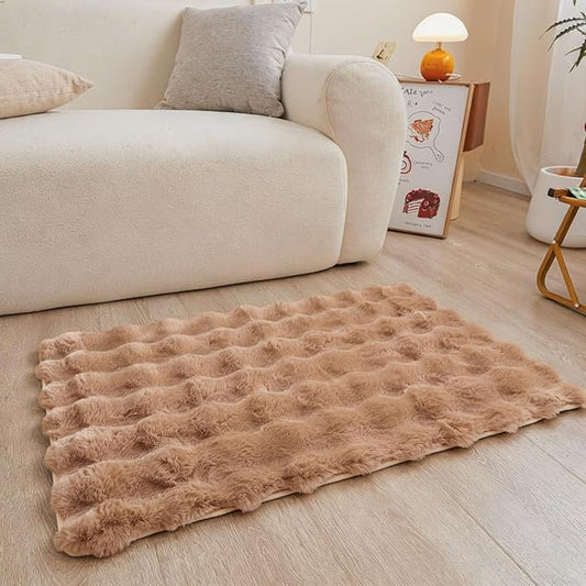 Coffee Rabbit Plush Rug 2'x3', Fluffy Shaggy Area Rug for Nursery & Kids Room, Faux Fur Carpet for Girls Bedroom, Living Room, Teen Decor