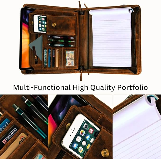 Jajmo Legacy Top Grain Leather Portfolio - Professional Business Padfolio & Document Organizer with Writing Pad for Men & Women