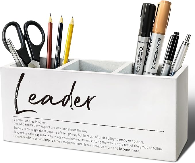 Leadership Gifts Pen Pencil Holder for Leaders Boss Manager | Thank You Appreciation Wood Desk Organizer and Accessories for Office Tabletop