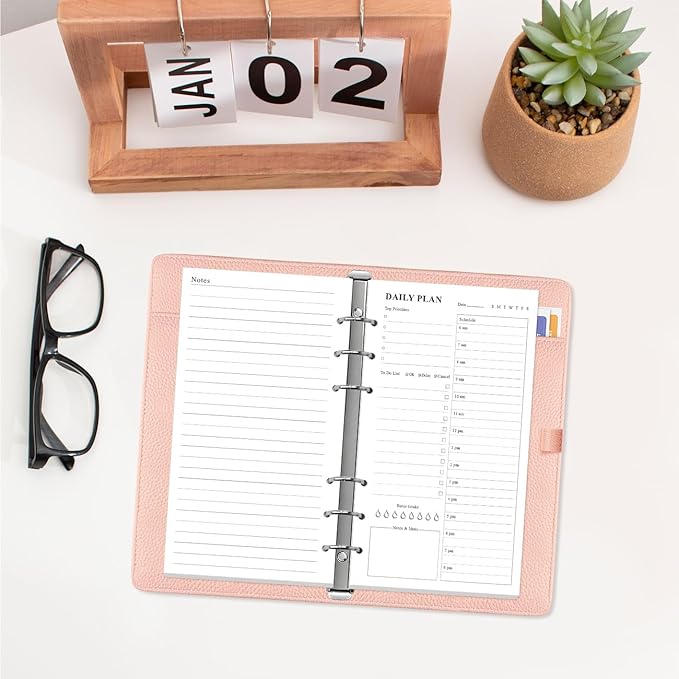 A6 Undated Daily Planner Refill - To Do List for Filofax Personal Binders, 80 Sheets/160 Pages Planner and Lined Refill, 6-Hole Punched, 3.75" x 6.75"