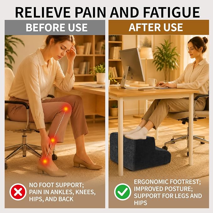 Foot Rest for Under Desk at Work,2-Tier Ergonomic Footrest for Office, Gray | with Washable Cover and Handle, Non-slip bottom, Support Foot Pillow, Leg Elevation Pillow, Support Feet and Legs for Home