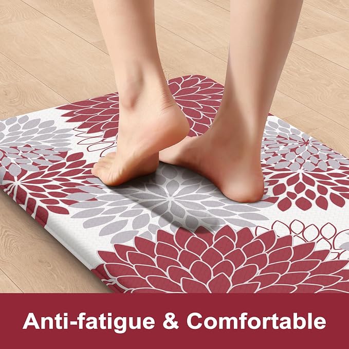 KIMODE Anti Fatigue Kitchen Mat for Floor Cushioned Comfort Standing Mat | 17.3"x29", Farmhouse Dahlia,Padded Kitchen Floor Mats Non Slip,Waterproof,for Laundry Office Sink Desk