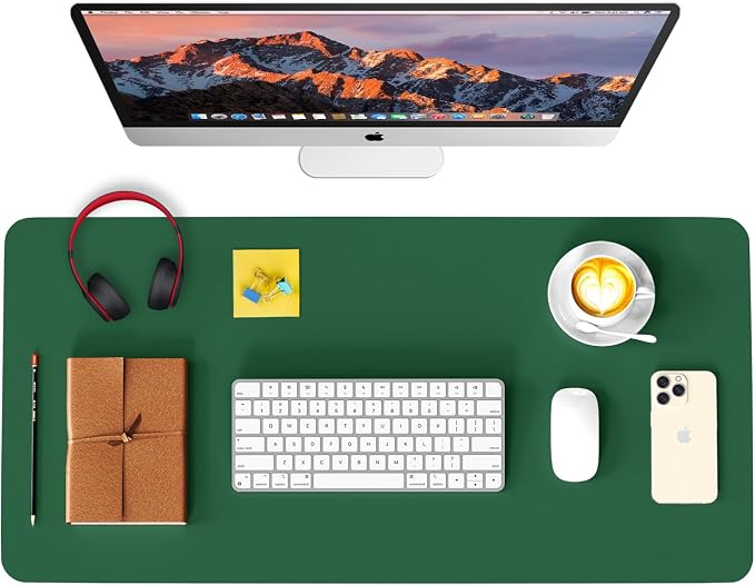 Leather Desk Pad Protector, Waterproof Mouse Pad, PU Desk Mat, Office Desk Cover, Desk Writing Mat for Office/Home/Work/Cubicle (Dark Green) 35.4x17 in