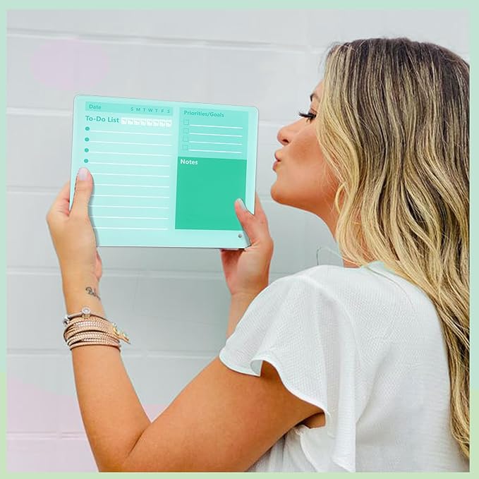 Desktop Thickened Acrylic Dry Erase Board to do List Planner Board，12"x10"，Tabletop Whiteboard with Stand，Frameless Green Dry Erase White Board，for Office/Home/School