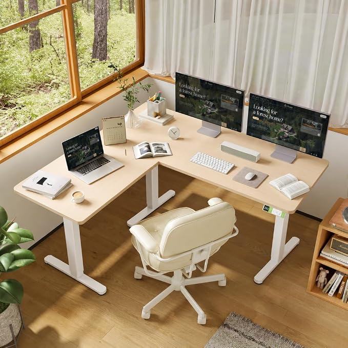 Claiks L-Shaped Electric Standing Desk with Dual Motors, 59 Inch Natural | 51.2" Extension Table, 28.3" To 46.5" Height Range, 176 Lbs Capacity, Memory Presets, Home Office Or Gaming