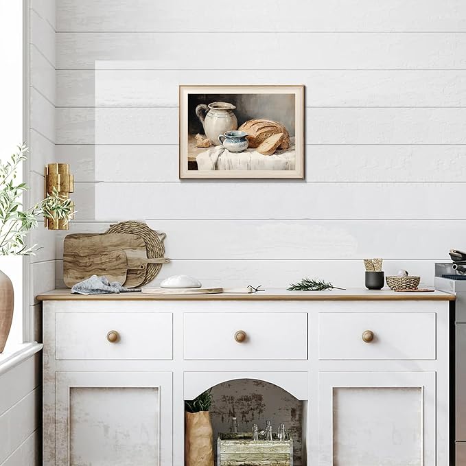 Framed Canvas Wall Art Room Decor, Vintage Sourdough Bread Kitchen Art Farmhouse Wall Decor, Rustic Vintage Painting Prints Wall Decor Picture for Kitchen, Dining Desktop Decor - 12x16Inch