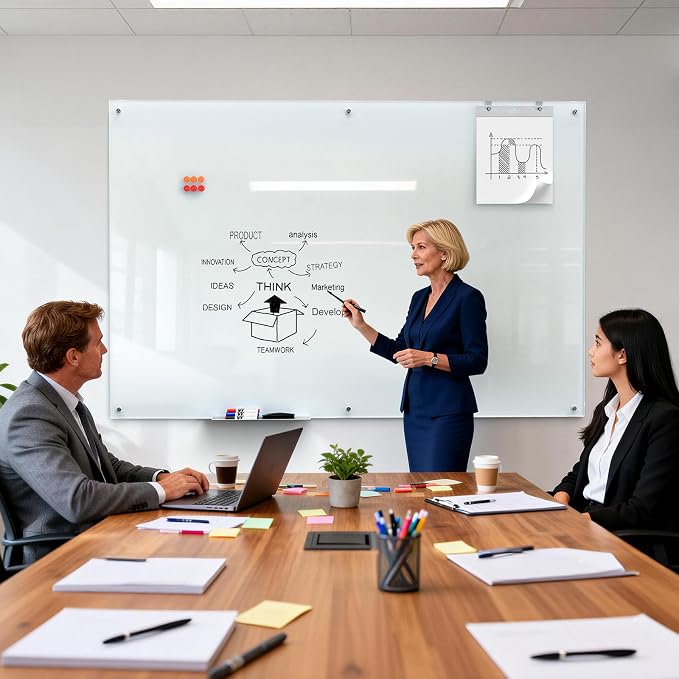 MaxGear Large Magnetic Glass Whiteboard 72x48 Frameless Wall Mounted | Tempered Glass, Scratch Resistant, Stain Resistant, Ghost Free, Easy Erase, Smooth Writing, High Clarity, Frameless
