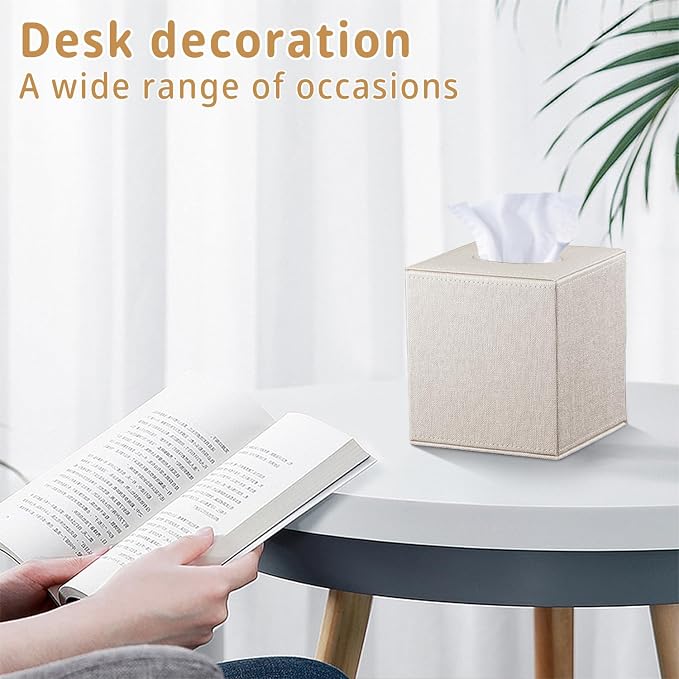Leather Square Tissue Box Cover,Cut Tissues Cube Box Holder,Modern Facial Paper Organizer Storgage,Box Tissue Dispenser Decor Accessories for Bathroom NightStand Coffee Table Desk Home Office,Beige