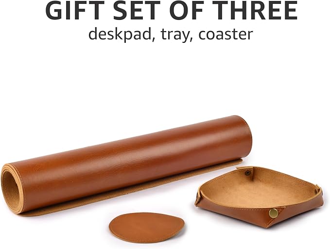 LEATHER VILLAGE Real Leather Desk Pad (3mm) Thick Double Layer Desk Mat Cover Blotter Large Full Grain Protector for Keyboard, Mouse & Laptop – Office Table Mat & Desktop Accessories–(32''x16'')-Tan