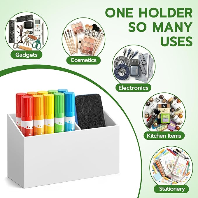 MR.MATE Magnetic Pen Holder, Magnetic Dry Erase Marker Holder for Whiteboard, Non-Slip Pencil Cup Holders for Fridge, Magnet Locker Organizer for Office Classroom Desk Accessories (White)