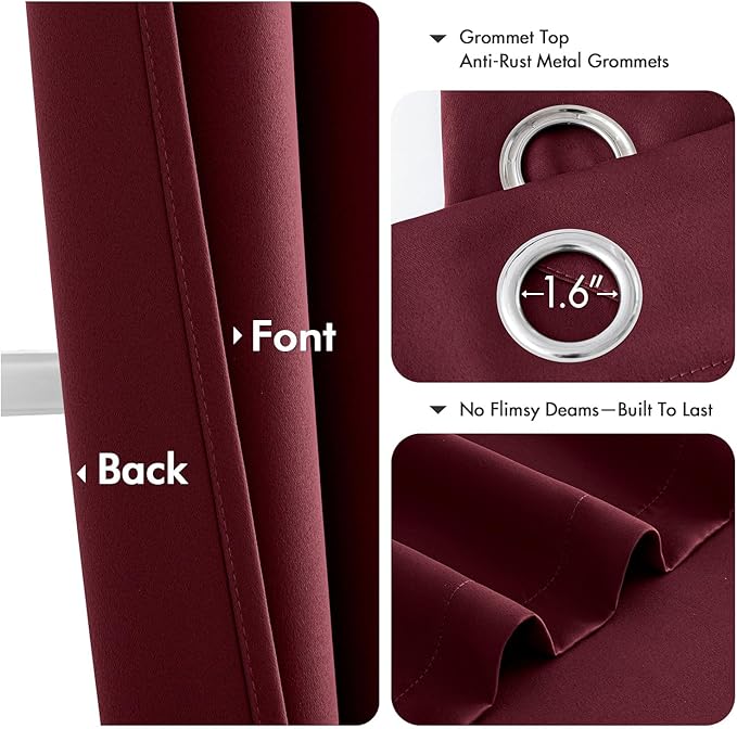 MIULEE Blackout Curtains for Bedroom Living Room 2 Panels, Thermal Insulated Room Darkening Drapes Grommet Noise Reducing Light Blocking Window Treatments 72 Inches Long 40x72 Inch Burgundy Red