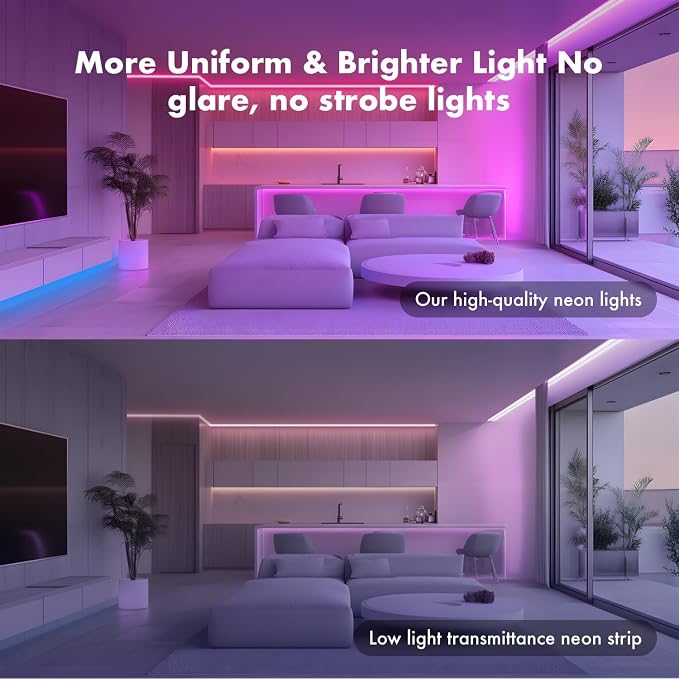 SILFU Neon Rope Lights, 100FT RGB LED Strip Lights, Waterproof IP67 LED Lights for Bedroom, DIY Design, Music Sync, 44 Key Remote Control, Multiple Modes for Bedroom, Holiday Decoration，(2 x 50ft)