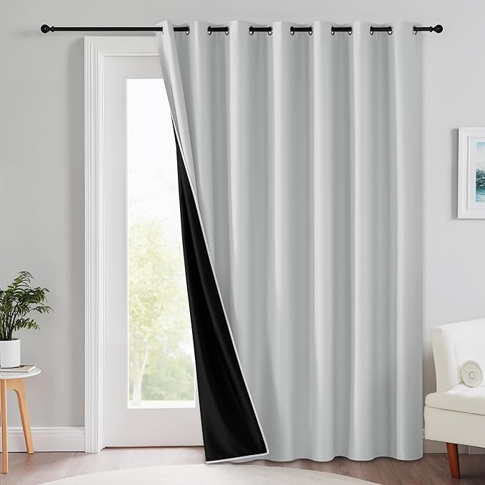 RYB HOME 100% Blackout Room Divider Curtains for Sliding Glass Door, Extra Wide Thermal Insulated Privacy Curtains for Bedroom/Patio Door/Living Room/Open Closet, White, W100 x L84, 1 Panel