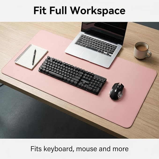 Leather Desk Pad Protector,(Pink, 14" x 47") Non-Slip Desk Pad,on-Slip PU Leather Large Mouse Pad,Easy Clean Desk Protecor Mat,Writing Pad for Office Work/Home/Decor
