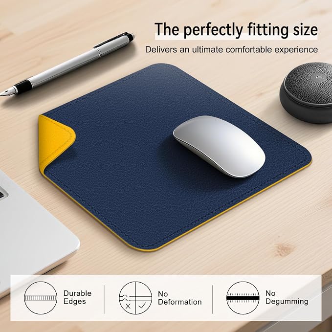 Dual Sided Leather Desk Mat - Waterproof Desk Pad - Ideal for Large Mouse Pad and Desk Mats on Top of Desks (Dark Blue, 11"*8")