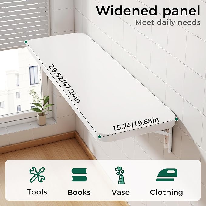 Wall Mounted Folding Table, Folding Desk, The Preferred Choice for Garages and Sheds/Home Offices/Laundries/Home Bars/Kitchens (White, 47.22" D x 19.68" W)