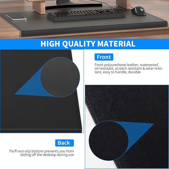 AKOZLIN 31.5"x15.8" Soft PU Leather Surface Office Desk Mouse Mat Pad with Full Grip Fixation Lip Table Blotter Edge-Locked Protector
