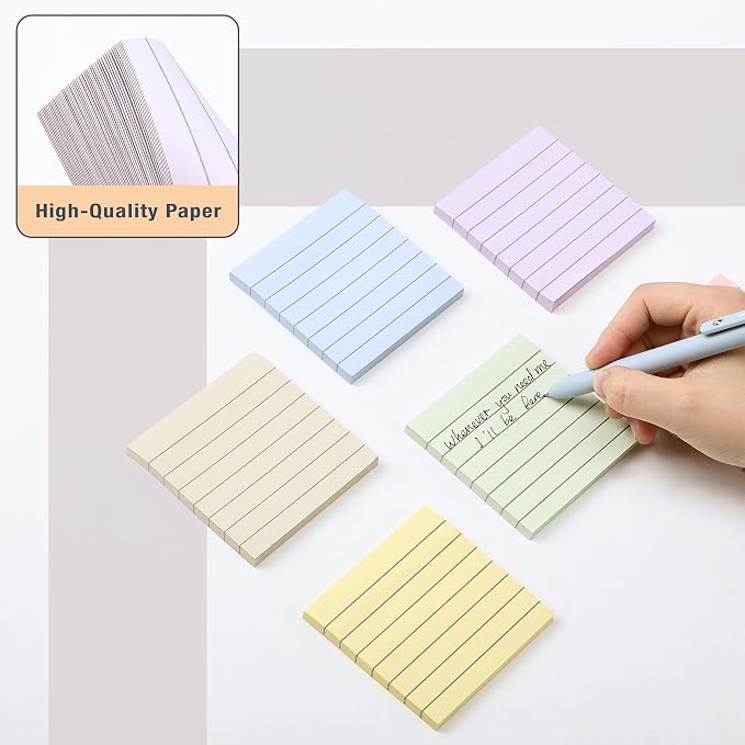 Mr. Pen- Lined Sticky Notes, 3" x 3", 12 Pads, 60 Sheets/Pad, Morandi Color | Bulk Sticky Notes with Lines, Ruled Post Stickies, Memo Pads, Self-Stick Note Pad for Office, School, Home, Study