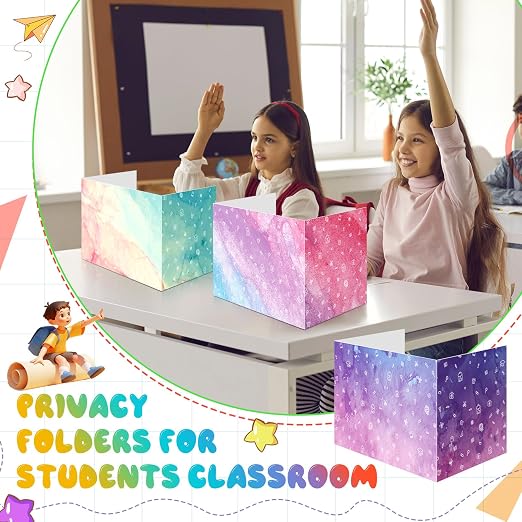 Sherr 30 Pcs School Privacy Boards Bulk for Student Colored Desk Trifold Divider Panels Privacy Partition Folders for School Student Teacher Desks, 15.8 x 13.4 x 11.81 Inches (Stylish Color)