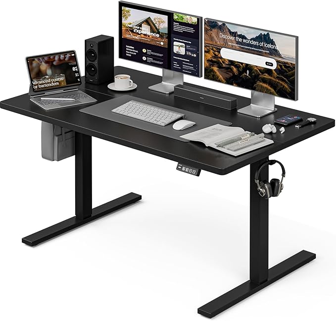 Grandder 47x32 Large Electric Standing Desk, Height Adjustable Computer Desk with 2 Memory Presets, 31.5" Deep Desktop Sit Stand Desk Home Office Desk Workstation Table with Hooks, Black