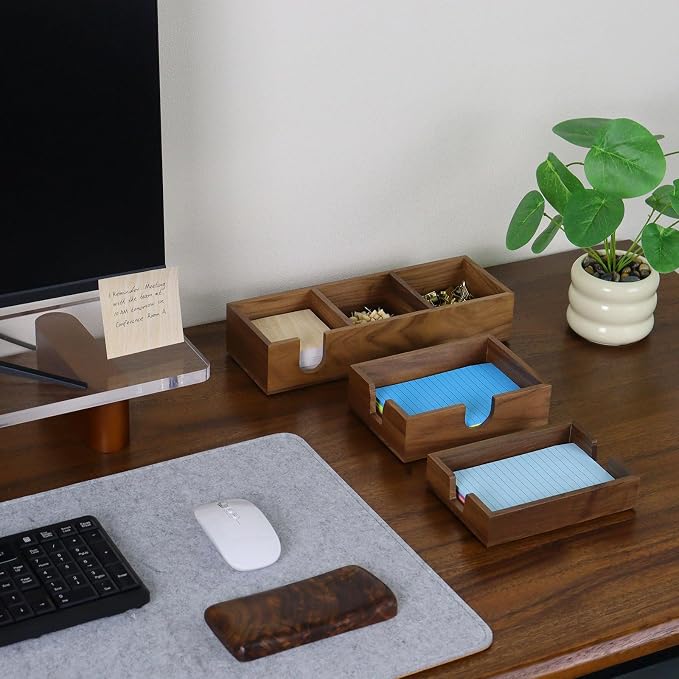 MultiBey Walnut Wood Sticky Notes Holder - 4x6 Inch Memo Pads Dispenser | Self-Sticky Note Notepad Dispenser. Wooden Desk Organizer Accessory for Dorm Room, Home, Office & School