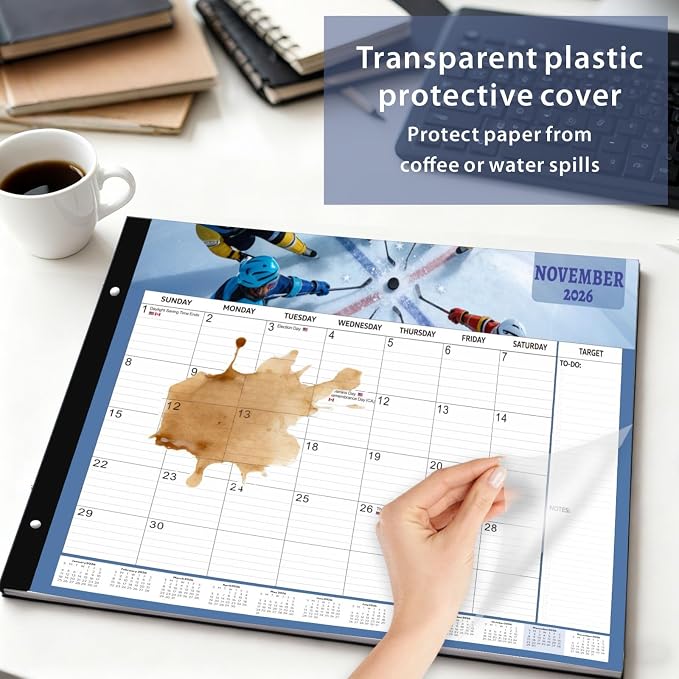 2026 Desk Calendar Large 22x17 Inches,Large Desk Calendar 2026-2027,18 Month,Suitable For Home,School Or Office,With Plastic Cover,Monthly Calendar(Green)