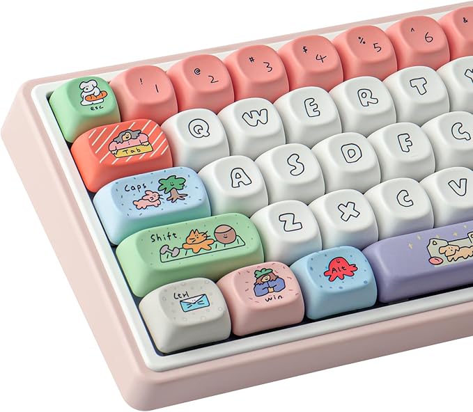 Tsungup MOA Profile Keycaps,126 Keys PBT Cute Funny Smiley Keycaps | Dye-Sublimation Custom Keycap Set with Keycap Puller for Cherry Gateron MX Swithes Mechanical Keyboards