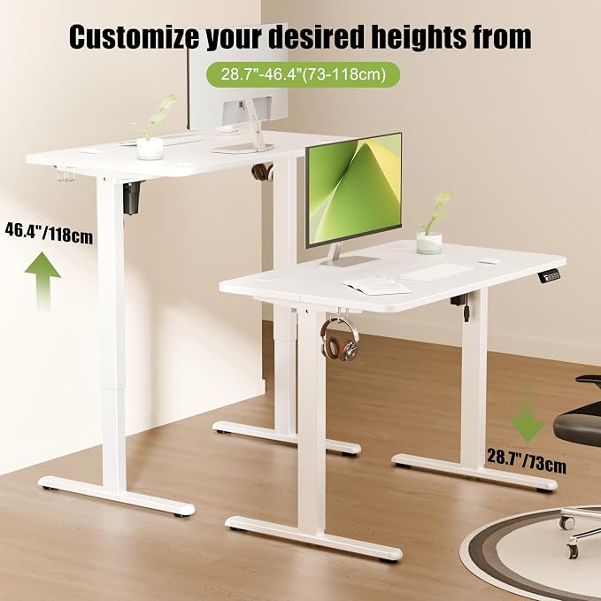 ERGOMAKER 40"x24" Standing Desk, Height Adjustable Sit-Stand Office, White | Electric Adjustable Standing Desk, Sit to Stand Computer Office Desk with Splice Board, Memory Preset, Lifts 28.7''-46.5"