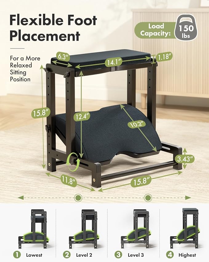 Amazer Double Step Foot Rest for Under Desk, 4 Adjustable Heights Bamboo Under Desk footrest with Soft Cushion, Dual-Layer Desk Foot Stool for Office Home Gaming, Natural Wood Foot Rests for Work