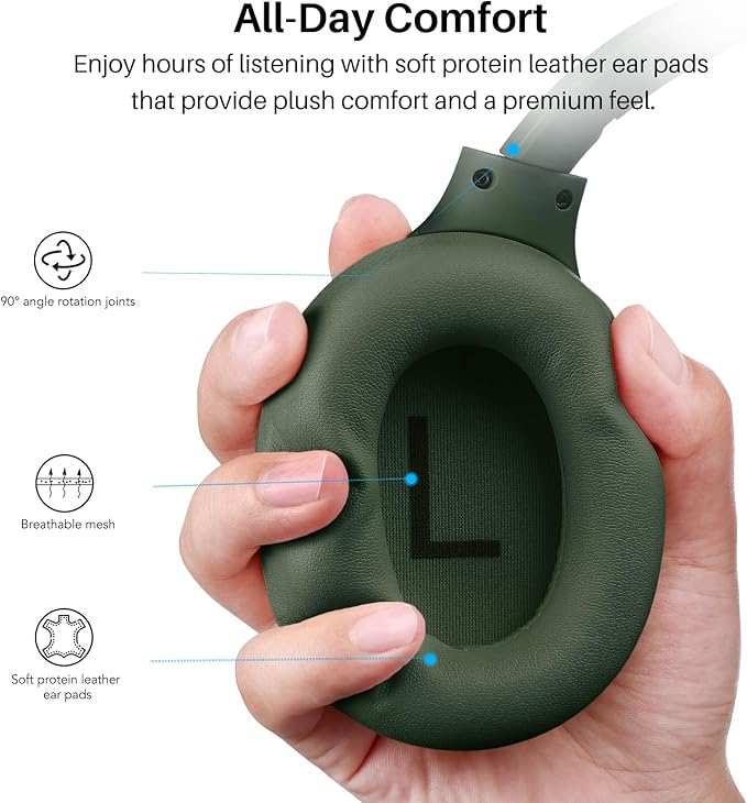 TOZO HT3 Hybrid Noise Cancelling Headphones, 90H Battery Life Wireless Over Ear Bluetooth 6.0 Foldable Headset, AI Voice Assistant with 5 Mics, Connect 2 Devices and Hi-Res Sound, 32 EQ Audio Presets