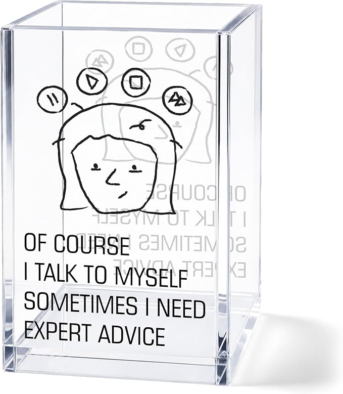 Funny Acrylic Pen Holder Cup, “Of Course I Talk to Myself Sometimes I Need Expert Advice” Desk Decor, Pencil Holder Organizer, Coworker Gift, Office Accessories