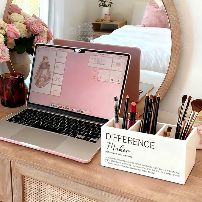 Difference Maker Gift Pen Pencil Holder for Desk, Thank You Appreciation Gifts for Coworkers Leaders Teachers, Difference Maker Wooden Box Sign Decorations for Office Workplace Desk Tabletop