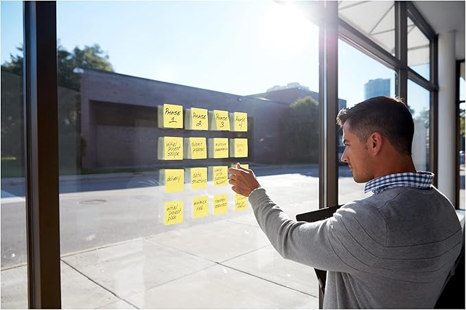 Post-it 100% Recycled Paper Super Sticky Notes, Canary Yellow, 3 in. x 3 in., 5 Sticky Note Pads, 70 Sheets per Pad, New Year Organization or Second Semester School Supplies