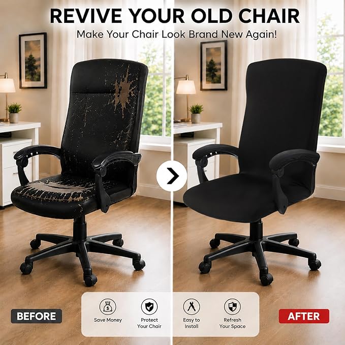 Computer Office Chair Cover with Armrest Covers Water Resistant Durable Zipper Universal Washable Removable Spandex Rotating Boss Chair Slipcovers Anti-dust Soft Desk Chair Seat Protector