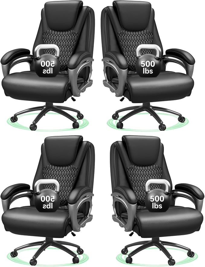 Vogue Furniture Direct Big and Tall Office Chair 500lbs Set of 4, Heavy Duty High Back PU Leather Desk Chair, Adjustable Height Rolling Wheels Computer Chair for Home Office Work (Black)