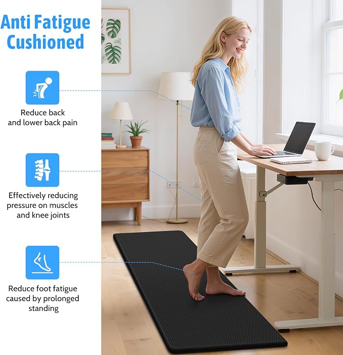 StepLively Kitchen Mat, 2 PCS Kitchen Rugs, Cushioned Kitchen Mats for Floor, Anti Fatigue Kitchen Rug Set, Non-Skid Standing Mat for Kitchen, Office, Sink, 17.3"×30"+17.3"×59", Black