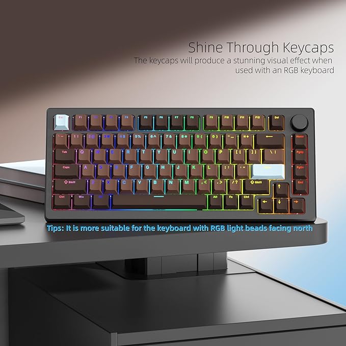 Womier Shine Through Keycaps for Mechanical Keyboard, Retro Brown PBT Keycaps Cherry Profile Key Cap 60 65 75 100 Percent for 61/64/68/84/87/100/104/108 Retro Gaming Mechanical Keyboard